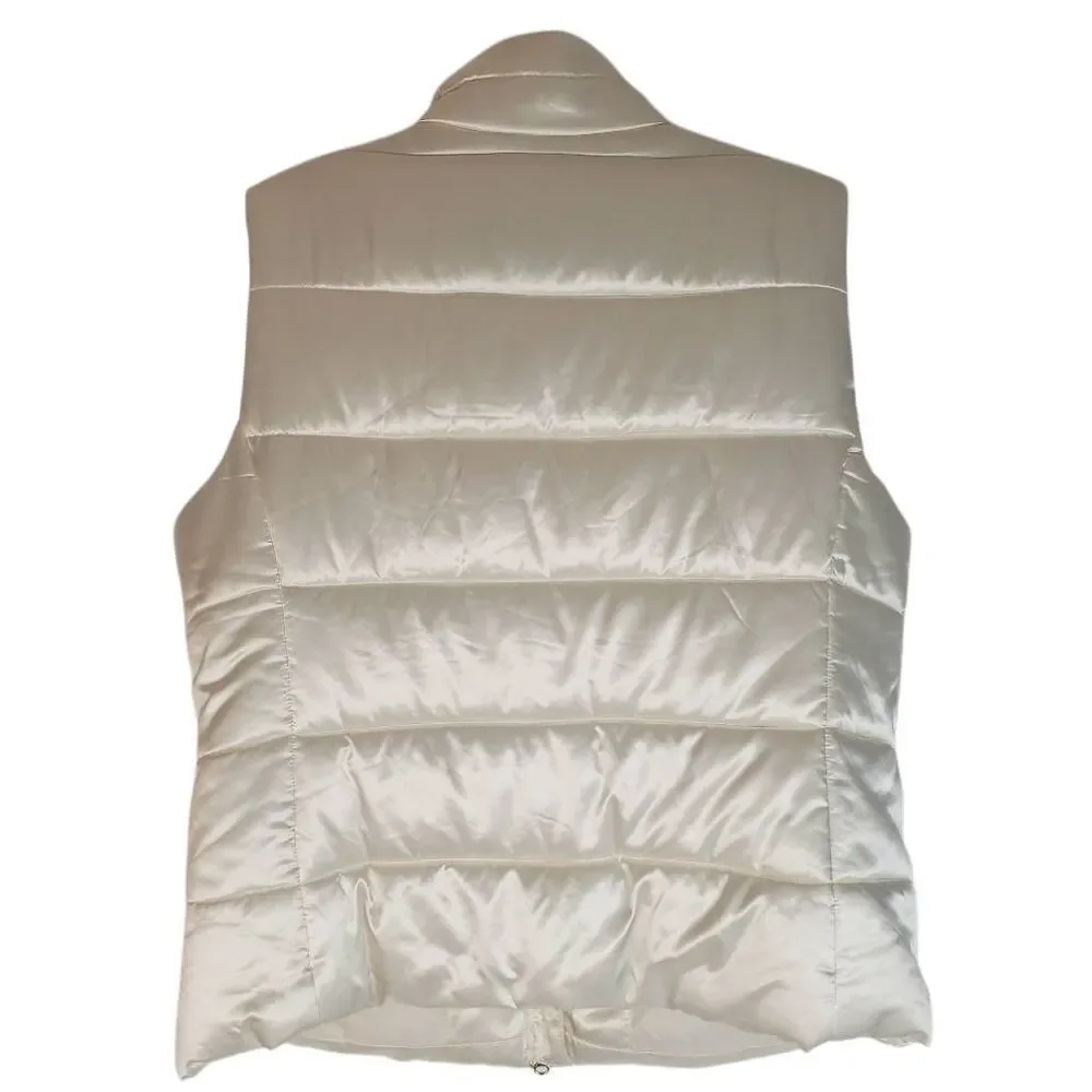 Talbots Striped Quilting Full‎ Zip Sleeveless Puffer Vest Ivory XL